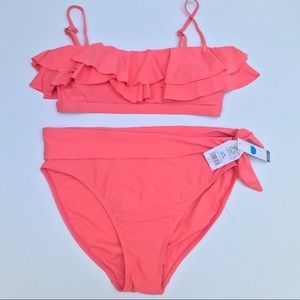 Time & Tru Coral High Leg & Waist Bikini Set